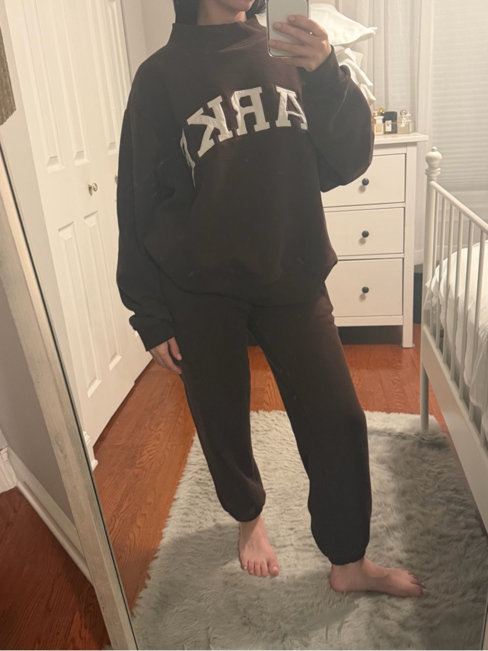 Parke Varsity Mockneck & Unisex Sweats Set in Chocolate Brown
